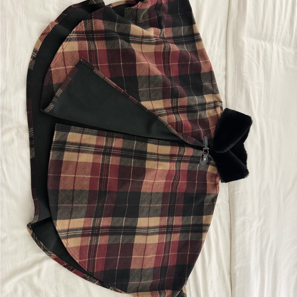 Plaid Cape with Black Fur Collar